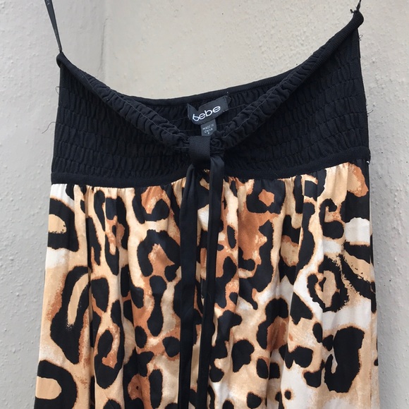 Long Strapeless Leopard Satin Dress BeBe - Picture 5 of 8